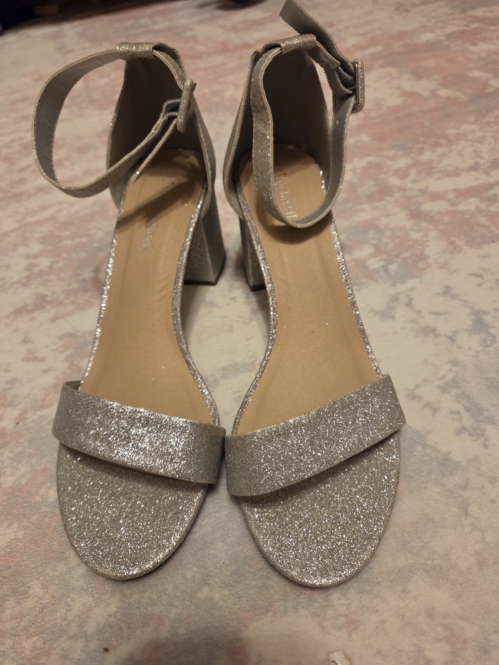 Glitter Ankle-Strap Block Heel Sandals - Silver By CityClassified